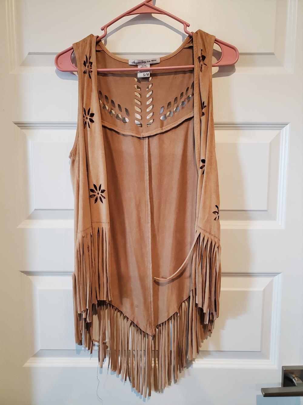 American Rag Tan Fringe Suede-Look Open Front Tunic Vest